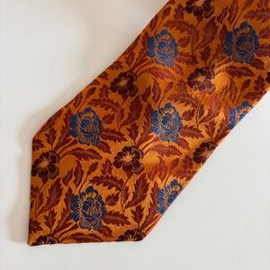 Altea Milano Silk Floral Tie Mens OS Orange Blue Woven Jacquard Hand Made Italy